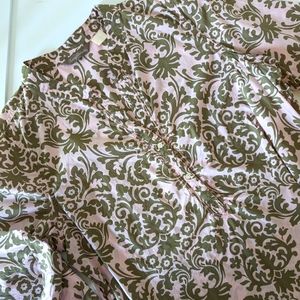 Tommy Bahama Paisley Green & Pink Long Sleeve Top Size L